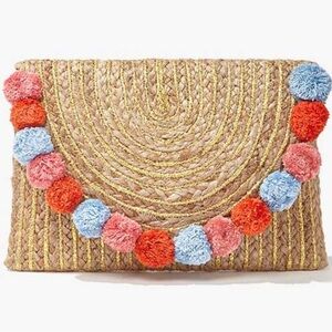 Forever 21 Straw Clutch with Colorful Pom-Poms